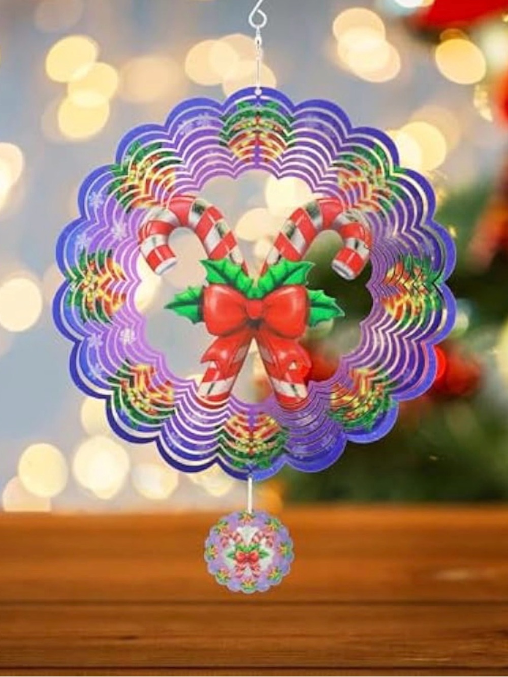 Christmas Candy Cane Wreath Hanging Ornament - Purple
